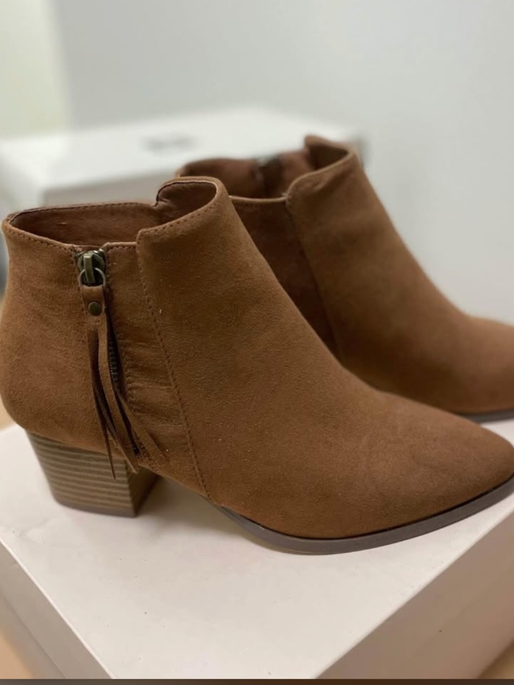 Women's Camel Western Booties Fringe 7.5